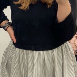 Jane and Delancey Black Top with Striped White Blouse